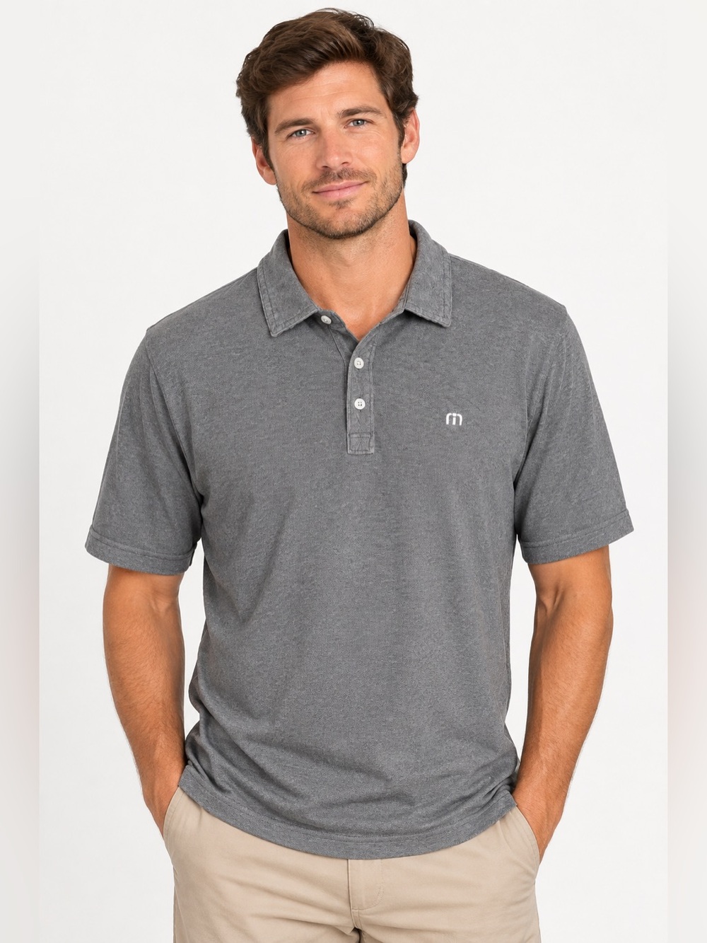 Travis Mathew Men's Gray Golf Polo Shirt Pima Cotton & Polyester Size XL
